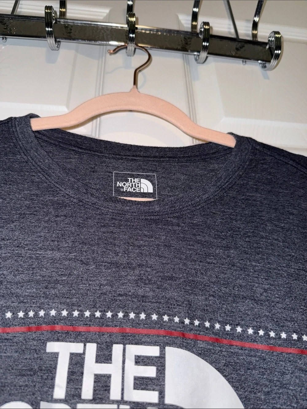 The North Face Men's Heather Gray Logo Tee with Subtle Red Accents